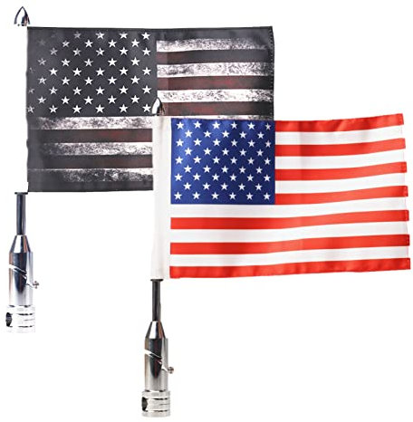 2 Stück Motorrad-Fahnenmast mit amerikanischer Flagge und Piraten-Sicherheitsflagge, 17 x 26 cm, faltbar, 90° Fahnenmasthalterung, passend für 1,27 cm Rohrgepäckträger, Harley Touring Spring Honda