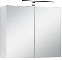 byLIVING Spiegelschrank SPREE / Badezimmerschrank mit Spiegel 70 cm breit / matt weiß / 2 Spiegeltüren mit Soft-Close / Hängeschrank / LED-Beleuchtung, Stecker- u. Schalterdose / B 70, H 60, T 20 cm
