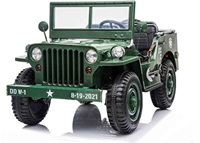 Elektrischer Aufsitz USA Army-Auto 4X4, grün, dreisitzig, MP3-Player mit USB/SD-Eingang, LED-Leuchten, zusammenklappbare Windschutzscheibe, 12V14AH-Batterie, Eva-Räder