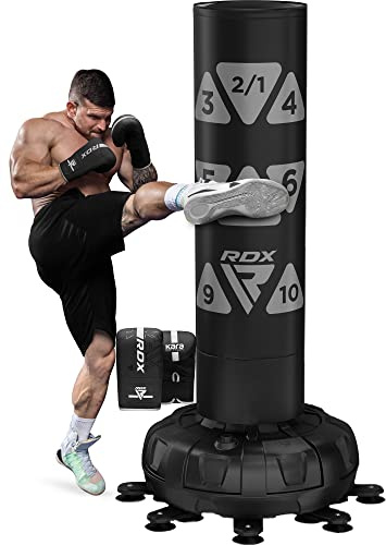 RDX 6FT 330LB Boxsack Stehend Erwachsene, Trainingshandschuhe und Überzug Set XXL Freistehender Standbxsack Boxing mit Saugfuß Freestanding Punch Bag für MMA Kickboxen Kampfsport