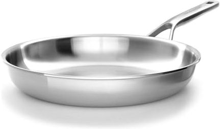 KitchenAid MultiPly - Sartén de acero inoxidable de 3 capas, 28 cm, sin PFAS, triple, multiclada, apta para inducción, apta para horno hasta 220 °C, color plateado