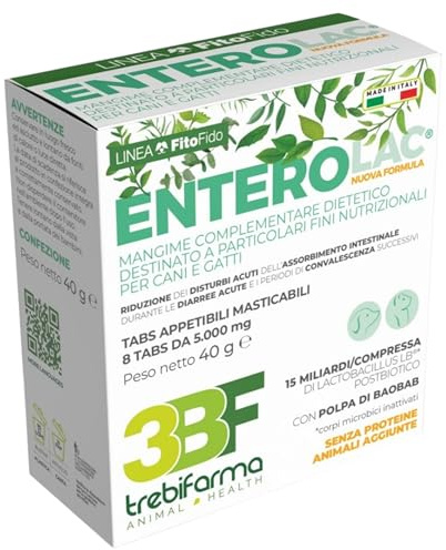 Trebifarma Enterolac Cani e Gatti per Diarrea e Disturbi Intestinali | Mangime Complementare in Compresse con Baobab e Lactobacillus LB - 8 Tabs da 5.000 mg