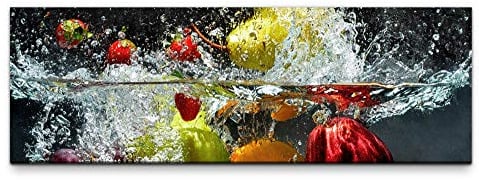 Eau Zone Leinwandbild auf Echtholzrahmen Obst und Gemüse in Wasser 120x40cm