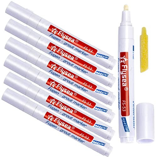 Atuful 6 Stück Fugenstift Fugenmörtel Fliesen Stift Fugen Reparatur Marker mit Ersatzspitze für Fliesen Wand (Weiß)