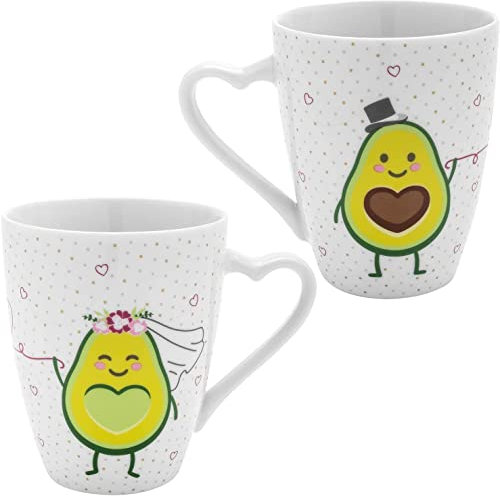 GRUSS & CO Tassenset Motiv Avocado | Tassen mit Herzhenkel, Porzellan, 30 cl | Geschenk Hochzeit, Paare | 47112