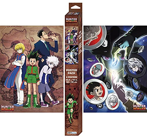 ABYSTYLE Hunter X Hunter Boxed Poster-Set enthält 2 ungerahmte Mini-Poster, 38,1 x 52,1 cm, mit Gon, Killua, Leorio, Kurapika, Mereum, Neferpitou Anime Manga Wandkunst, Raumdekoration
