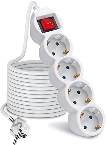 EXTRASTAR Regleta alargador de 3 Metros con 4enchufes e Interruptor Blanco