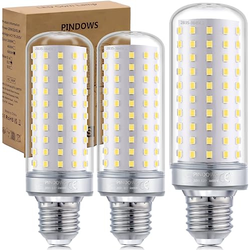 PINDOWS 20W LED Lampe E27 Kaltweiß 6000K,LED Mais Glühbirne,200W Glühbirnen Äquivalent,2200LM Kann 150W~200W Glühlampe Leuchtmittel ersetzen,Hohe Helligkeit CRI 85,Nicht Dimmbar,3er-Pack