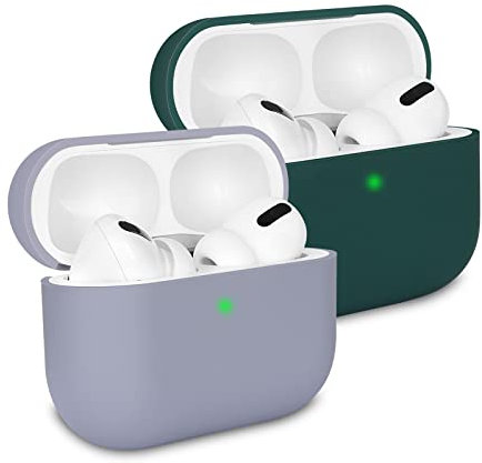KOKOKA Custodia in Silicone Compatibile con AirPods Pro, Case Cover Protettiva Ultra Sottile in Premium Silicone per Airpods Pro, LED Frontale Visibile, Lavender Grey/Deep Green