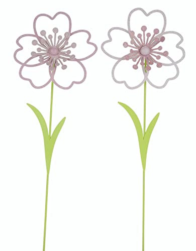 Gehlmann dekorativer ausgefallener Gartenstecker Beetstecker als Blume leicht dreidimensional Metall Hellrosa und rosa mit etwas Glitzer Preis für 2 Stück (2 x mittel ca. 46 cm lang)
