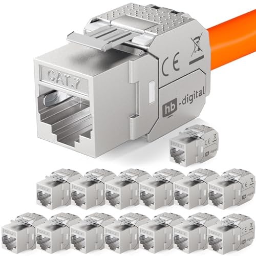 HB-DIGITAL 16x CAT 7 Keystone RJ45 Modul Buchse für starre LAN Kabel 10 Gbit/s AWG 22-24 werkzeuglos LSA vollgeschirmt STP vergoldete Kontakte für Patchpanel Netzwerkdose