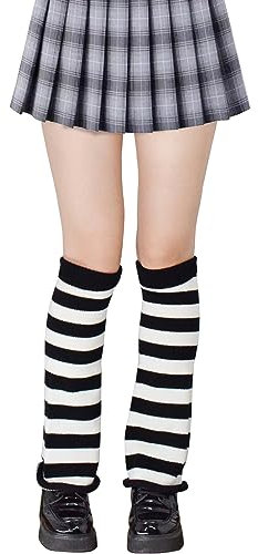 Nanxson Scaldamuscoli da Donna Kawaii Polsini Corti per Stivali Coperture Maniche Caldo Coprigambe in Maglia Anni '80 Anni '90 Partywear Clubwear (Nero Bianco-76)