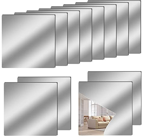 12 x 12 Acrylic Flexible Mirror Sheets, 12 Pack Self Adhesive Mirror Tiles Square Cuttable Mirror Wall Stickers, Non-Glass Mirror Stickers Safety Reflective Mirror for DIY Craft Home Wall Decor