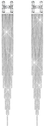 KristLand Retro 925 Sterling Silber Ohrringe Quaste Lange baumelnde Ohrstecker mit Weißgold überzogen Hochzeit Brautschmuck Damen Schmuck