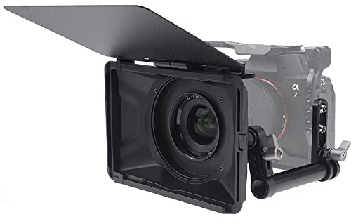 Foto4easy 4x4/4x5.65 Leichte Mini-Matte-Box mit 15 mm Stabunterstützung für spiegellose DSLR-Kameras, kompatibel mit 52 mm/55 mm/58 mm/62 mm/67 mm/72 mm/77 mm/82 mm Objektiven