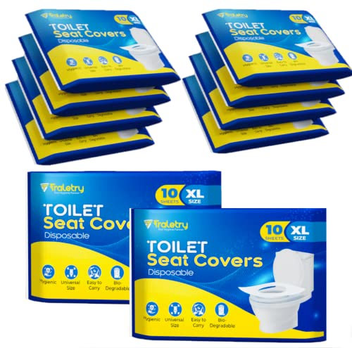 Traletry Toilet Seat Covers Disposable Flushable Travel Pack of 100 XL-Disposable Toilet Seat Covers-Biodegradable Paper-Kids Men Women Adults Toiletries-Airplane Camping Travel Essentials Accessories