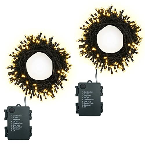 Lichterkette Batterie mit Timer 2 Stück 5m 50LEDs Außen Lichterkette Batteriebetrieben mit 8 Modi, Innen Lichterkette mit Akku für Weihnachten Halloween Garten Balkon Hochzeit Deko DIY, Warmweiß