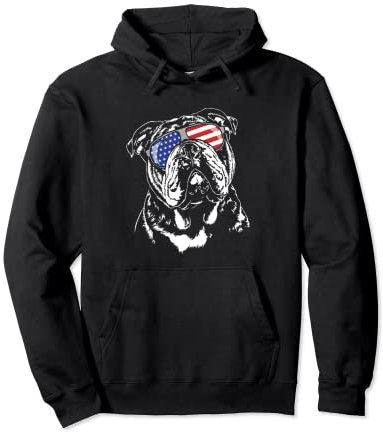Olde English Bulldog American Flag Sonnenbrille patriotischer Hund Pullover Hoodie