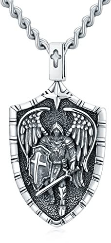 Erzengel St.Michael Halskette Schild Charm Sterling Silber Schützen Sie uns Anhänger Schmuck für Männer Frauen St. Michael Medaille für Jungen St. Michael Schützen Sie uns Reise Geschenk für Vater