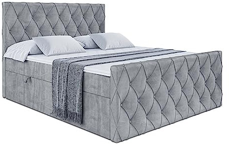 ALTDECOR Boxspringbett mit Matratze und Lattenrost, Boxbett, Fußteil, Topper, Polsterbett mit Bettkasten, Bett mit Stauraum H3-Matratze, Doppelbett, Springboxbett - Amay - 120x200 - Grau Samt