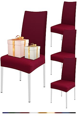 FIGOOO Stuhlhussen 4er Set Stretch Stuhlhussen für Esszimmerstühle Elastisch Moderne Universal Stuhlbezug für Restaurant Hotel Bankett Party Deko(Weinrot,4er Set)