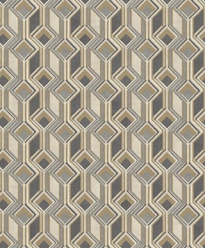 Rasch Vliestapete Grau Beige Grün Grafisch Rauten Quadrate 746532