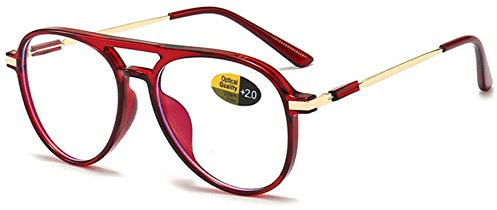 Lanomi Mode Pilot Lesebrille Blaulichtfilter Damen Herren Kunststoff Vollrahmen Lesehilfe UV400 Schutz Brille mit Sehstärke Helles Rot Piloten Lesebrillen 1.0