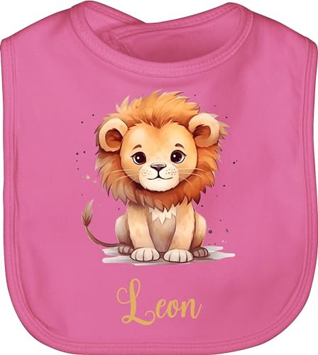 Baby Lätzchen - Süßer Löwe mit Name personalisiert I Löwen Geschenk I Zootiere I König der Tiere I Leu - Unisize - Pink - personalisierte geschenke löwenmotiv leon latz personalisiertes tier