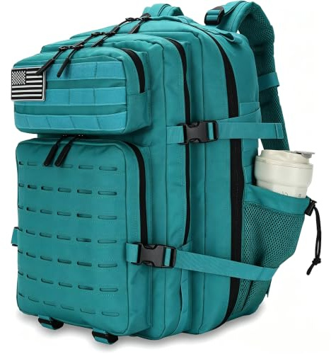 Militärischer taktischer Rucksack, 45 l/25 l, 3 Tage Assault Pack, Molle-Tagesrucksack, Wanderrucksack für Damen und Herren, Lakeblue, 45L, Reiserucksäcke