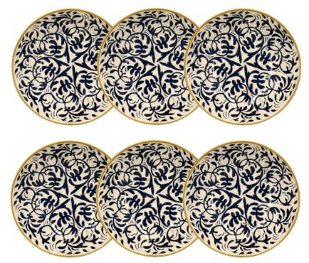 NOVASTYL - Lot 6 assiettes creuses héraclée 20cm en grès décor bleu - 2614306