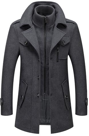 Herren Wintermantel Slim Fit Zweiteiliger Mantel für Business Freizeit Wollmantel mit Stehkragen Peacoat Warmer Integrierter Innenjacke Kurzmantel Winter Coat Men Peaky Blinders Mantel Herrenmäntel