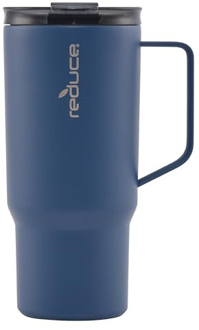 REDUCE 24 oz Hot1 Vacuum Insulated Mug for Hot Tea, Coffee and Other Hot Drinks - With Flo-Motion Lid and Handle, Single-Serve and Cupholder Friendly, Keeps Drinks Hot for up to 8 Hrs, Mineral Blue