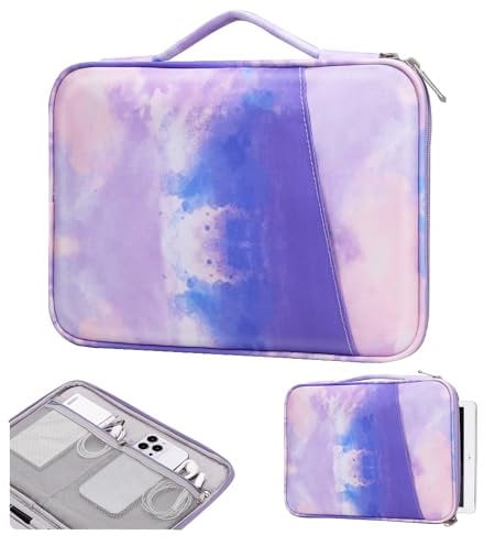 TiMOVO 9-11 Tablet Sleeve for iPad 11-inch A16 2025, iPad 10th Gen. 10.9/10.2, iPad Air 11/5th/4th Gen. 10.9, Galaxy Tab A9 Plus 11, Protective Bag with Pockets, Watercolor Purple