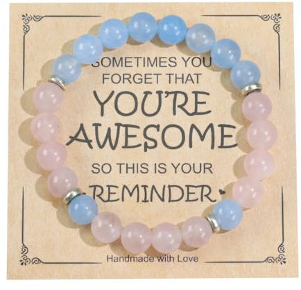Ouubuuy Healing Crystal Bracelet for Women Birthday Gift,8mm Natural Blue Jade Stone and Rose Quartz Gemstone Crystal Bead Bracelet for Women