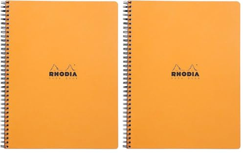 Rhodia 19300C - Spiral Notebook (Full Binding) Black or Orange Notebook - A4+ - Small Squares - 160 Detachable Pages - Clairefontaine Paper 80 g/m - Soft and Resistant Cover - Classic (Pack of 2)