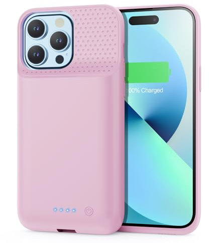 HETP Cover Batteria per iPhone 12 Pro Max/13 Pro Max/14 Pro Max/14 Plus (6,7), 8600mAh Cover Ricaricabile Custodia Batteria Cover Caricabatterie Portatile Batteria Ricaricabile Estesa - Rosa