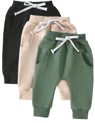 Himllauen Kinderhose einfarbig 3er-Pack einfarbig Bloomers 0-3 Jahre Kleinkind Sporthose Neugeborene, Mandelgrün Schwarz, 0-6 Monate