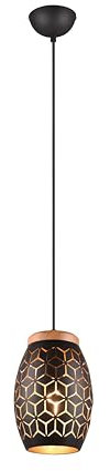 lightling einflammige Pendellampe Bill mit Holzakzenten, Höhe anpassbar, Deckenmontage, IP20 Indoor, exkl. 1 x E27 max. 28W, Ø 15 cm, Höhe 150 cm, Metall, schwarz-gold