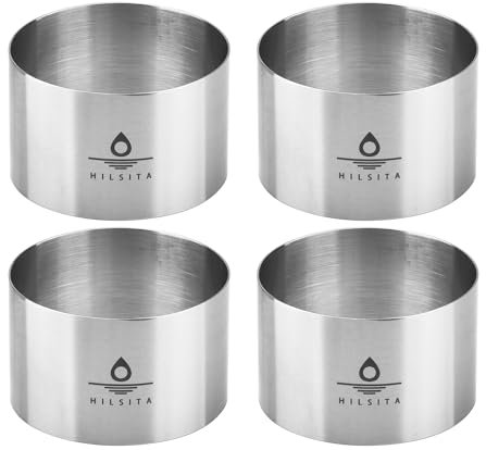 Hilsita 4 / Stück Set Mousse Torten Ringe, Durchmesser 8 cm, Edelstahl Kuchen Formen backen, Tortenring, Dessertringe, Runde Lebensmittel Gebäck Formen, Kochen Backen Zubehör