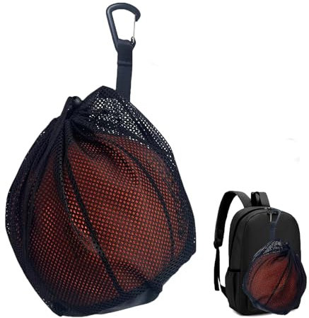 Ballnetz 1 Ball,Basketball Tasche,Balltasche Fussball,Volleyball Netz Rucksack,Handball Net Bag Zubehör,Schwarz Mesh Sport Rucksäcke mit Kordelzug Tragbare Faltbar Aufbewahrung Netztasche,für Kinder
