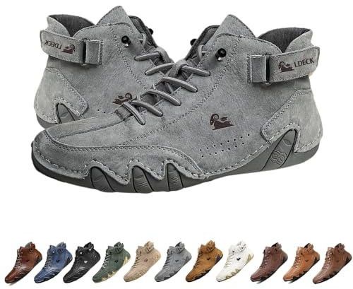 Stivali alti in pelle scamosciata fatti a mano in Italia, scarpe da ginnastica casual da uomo leggere e impermeabili Beck, scarpe da uomo a piedi nudi for escursioni e guida, stivali Chukka(grigio,46