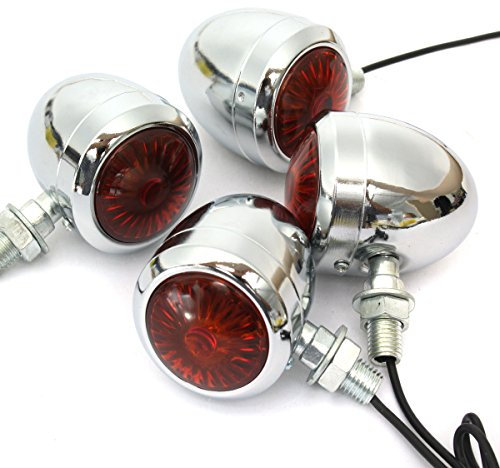 GBZIJIE Motorrad Blinker 2/4 stücke 12V Retro Metall Chrom Motorrad Blinker Indikator Halogen Glühbirne Lampe Vintage Bernstein Universal (4Pcs)