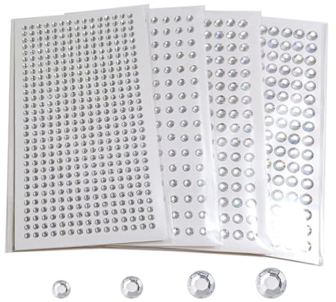 YOYEAH Glitzersteine Selbstklebend - 930 Weiße Kristalle in 3/4/5/6mm zum Basteln, Verzieren von Fotorahmen, Grußkarten & Gesichtern, Strasssteine zum Aufkleben auf Stoff