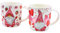 Becherset, Kaffeebecher, Glühweinbecher, Trinkbecher als Wichtel aus Porzellan in rosa mit Herzen und Süssigkeiten im 2er Set, Größe: L/B/H ca. 13 x 8 x 10 cm, Fassungsvermögen 360ml pro Tasse.