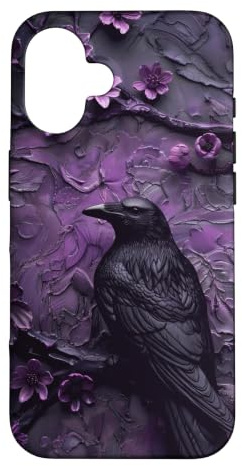 Gothic Goth Dark Spooky Raven Crow Witchy Tree Purple Flower Case for iPhone 16