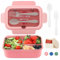 Bugucat Lunch Box Infantil Adulto 1200ML, Fiambrera lunchbox con 3 Compartimentos y Cubiertos de Plastico, Fiambrera a Prueba de Fugas, Fiambrera para Escuela Guardería Oficina Libre de BPA
