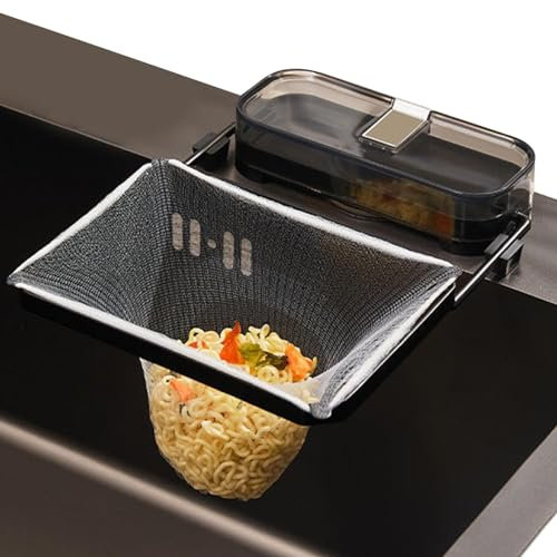 Kitchen Suction Cup Sink Strainer Holder With 50 Filter Mesh Bags - Hanging Corner Drain Rack Basket for Food Waste