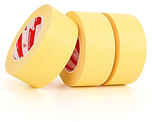 MR.TIMELAG 3 Rollen Abdeckband, Malerband wasserfest 50 mm x 50 m – universelles Abdeckband für Malerarbeiten und Dekoration, leicht entfernbares Abdeckband - maler kreppband (Gelb)