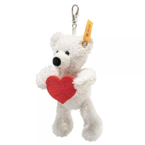 Steiff Lotte Teddy Bear Pendant 12 cm White Love Key Ring Cuddly Teddy Plush with Red Felt Heart Lucky Charm Ideal Gift Idea Machine Washable
