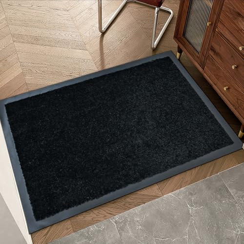 B&B Plain Twist Rubber Door Mat Outdoor and Indoor Use - Heavy Duty Waterproof PVC Non Slip Backing Dirt Trapper Kitchen Floor Mat Front Door and Back Door Entrance Mat (40 x 60 cm, Black)